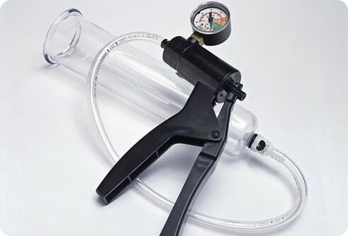 Vacuum pump with pressure indicator for penis enlargement